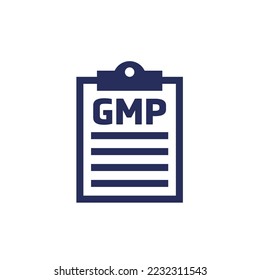 Icono de GMP sobre blanco, buenas prácticas de fabricación