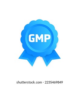 Icono de vector GMP, botón de buena práctica de fabricación