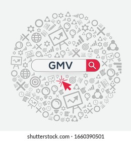 GMV mean (gross merchandise volume) Word written in search bar ,Vector illustration.