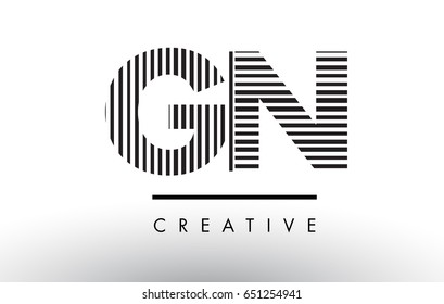 GN G N Black and White Letter Logo Design with Vertical and Horizontal Lines.