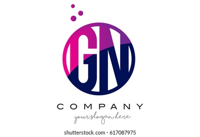 GN G N Circle Letter Logo Design with Purple Magenta Dots Bubbles Vector Illustration