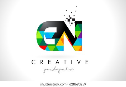 GN G N Letter Logo with Colorful Vivid Triangles Texture Design Vector Illustration.
