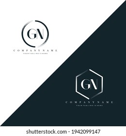 GN Initial Letter Circle Brush With Hexagon Brush Logo Template Vector	