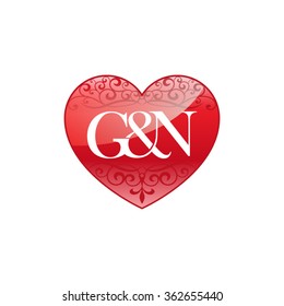 G&N initial letter couple logo with ornament heart shape