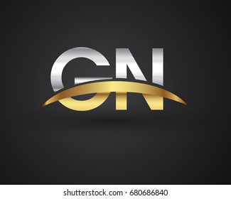 GN initial logo company name colored gold and silver swoosh design. vector logo for business and company identity.
