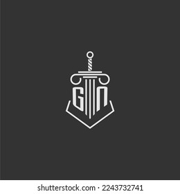 GN firma de ley de monograma inicial con diseño de logotipo de espada y pilar