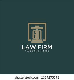 Logotipo de monograma inicial de GN para la firma de abogados con diseño de hitos en cuadrado creativo