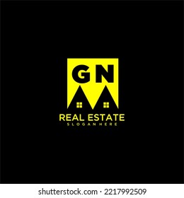 GN initial monogram logo real estate in square style design