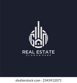 GN initial monogram logo for real estate with creative circle design vector
