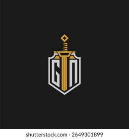 Monograma inicial GN para imagem em estilo escudo e espada