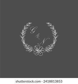 GN initial monogram wedding with creative leaf