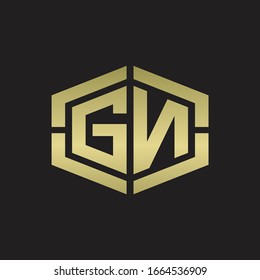 GN Logo monogram with hexagon shape and piece line rounded design tamplate on gold colors
