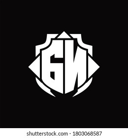 GN logo monogram with shield line and 3 arrows shape design template on black background