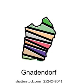 Mapa de Gnadendorf. Mapa de Vector del Country austriaco con diseño geométrico. Bordes de color para su infografía. Plantilla de diseño de Ilustración vectorial