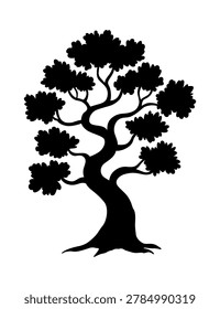 Gnarled bonsai silhouette twisting into form, compact trunk and sculptural branches suggesting age and careful cultivation, ornamental presence with dramatic contrast