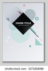 Gnarly memphis design placard vector with white, cyan and shapes. Cool memphis template placard page. Front page graphic design for student notebook, dairy or notepad.