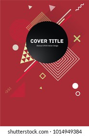 Gnarly memphis front cover vector with white, red and beige geometrical shapes on red background. Front page surface. Colorful title page illustration for corporate notebook, dairy or notepad.