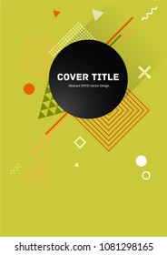 Gnarly memphis front cover vector with white, orange and green geometrical shapes on background. Minimalistic front page tile. Colorful title page backdrop for personal notebook, dairy or notepad.