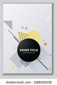 Gnarly memphis neo pattern with white geometrical shapes. Minimalistic front page texture. Colorful memphis neo style graphic design for journalistic purpose.