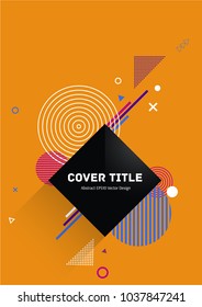 Gnarly memphis neo vector with white, blue, purple and violet geometrical shapes on orange background. Minimalistic front page surface. Colorful memphis neo style pattern for advertisement purpose.