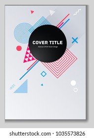 Gnarly memphis notepad cover background. Cool memphis texture front page with white, blue and pink geometrical shapes. Memphis notepad cover background for student purpose.