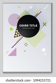 Gnarly memphis notepad cover pattern. Cool memphis tile front page with white and geometrical shapes. Memphis notepad cover background for personal purpose.