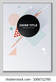 Gnarly memphis notepad cover vector. Cool memphis texture front page with white, red and cyan geometrical shapes. Memphis notepad cover design for student purpose.