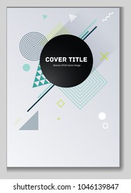 Gnarly memphis notepad cover vector. Cool memphis tile front page with white, green, jade and navy blue geometrical shapes. Memphis notepad cover design for personal purpose.