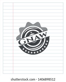 Gnaw emblem draw with pencil effect. Vector Illustration. Detailed.