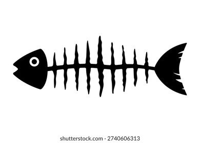 Gnawed fish icon. Black silhouette. Side view. Vector simple flat graphic illustration. Isolated object on a white background.