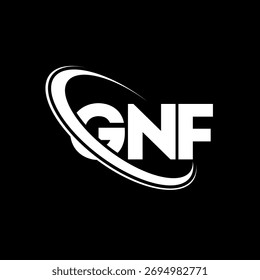 Logotipo de GNF. Carta GNF. GNF diseño de logotipo de la letra. Logotipo de GNF inicial vinculado con el círculo y el logotipo del monograma en mayúsculas. Tipografía GNF para tecnología, negocio y marca inmobiliaria.