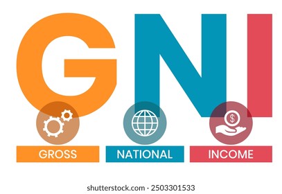 GNI - Gross National Income. acronym business concept. vector illustration concept with keywords