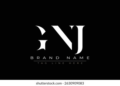 Design do logotipo da letra abstrata GNJ. Este logotipo é desenhado por três letras abstratas.