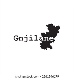 Mapa de Gnjilane y diseño de letras negras sobre fondo blanco