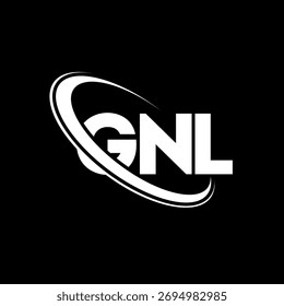 Logotipo da GNL. Carta GNL. Design do logotipo da letra GNL. Logotipo GNL inicial ligado ao círculo e monograma maiúsculo. Tipografia GNL para marca de tecnologia, negócios e imóveis.