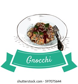 Gnocchi colorful illustration. Vector illustration of Italian cuisine.