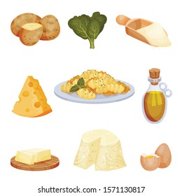 Gnocchi Ingredients Vector Set. Bundle of Products Needed for Gnocchi Cooking