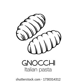 Gnocchi pasta outline icon. Italian cuisine drawn badge. Retro style vector illustration.