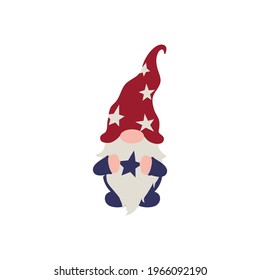 Gnome for 4th of July American Flag, Patriotic Day in USA flat cartoon character in hat with USA flag colours stars, vector illustration, Independence Day gnome, July patriotic celebration party 