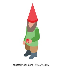 Gnome with apple icon. Isometric of Gnome with apple vector icon for web design isolated on white background
