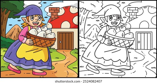 Gnome com cesta de ovos colorir ilustração