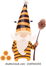 Gnome with bee hive and honeycomb, vector illustration