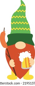 Gnome mit Bier- und Wurstgrafik einzeln auf weißem Hintergrund