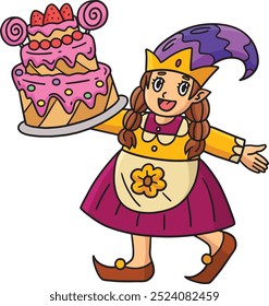 Gnome com clipart colorido do desenho animado do bolo de aniversário