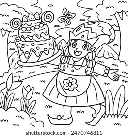 Gnome with Birthday Cake Coloring Page for Kids