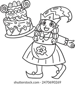 Gnome with Birthday Cake Isolated Coloring Page