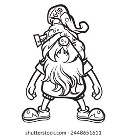 Gnome, black and white stripes on the white background Is a vector image Suitable for coloring Or general lines