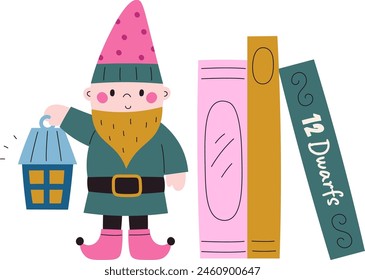 Gnome Con Libros Ilustración vectorial