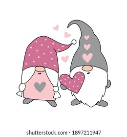 Gnome boy girl. Gnomes couple in love. Vector illustration in Scandinavian style. Cartoon style. Illustration for greetings, postcard, cards.