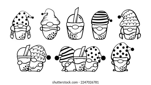 Gnome Bubble Tea Cartoon Character Lineart Vector Graphics